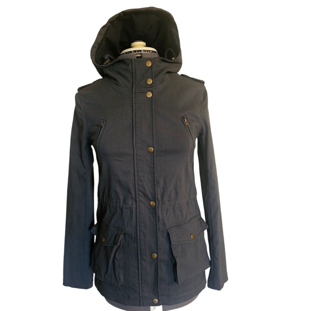 Eden‎ Society Utility Jacket With Hooded Button/Zipper Closure XSmall Black